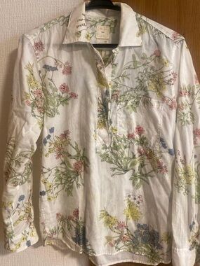 GAP S White Multi Meadow Floral Tab Long Sleeve Pop Over Shirt